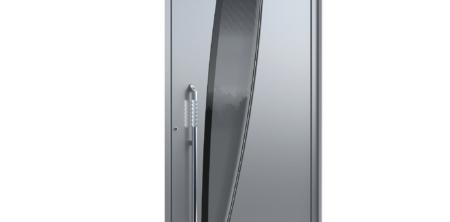 Pirnar-alu-eingangstuer-ultimum-multilevel-529-esg-glas-dark-grey-mit-schwarzem-motiv